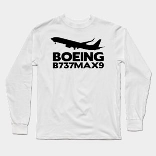 Boeing B737Max9 Silhouette Print (Black) Long Sleeve T-Shirt